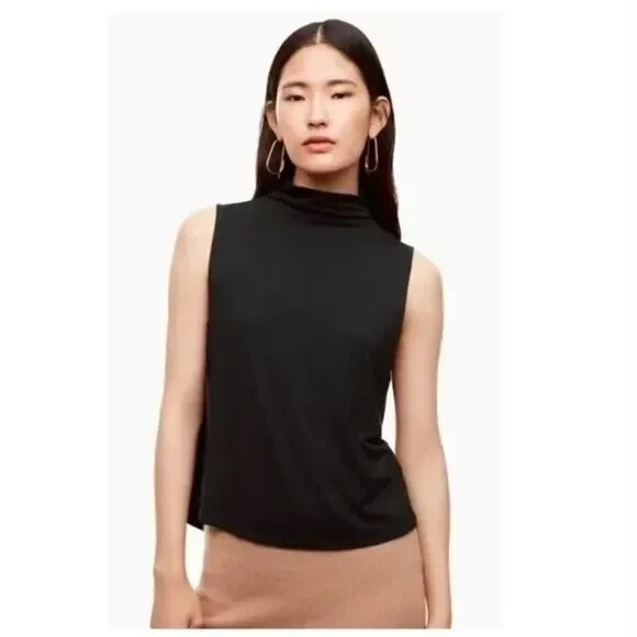 Aritzia Babaton Vince Mock Neck Tank Top Black Drapey Stretch Jersey - Picture 1 of 4
